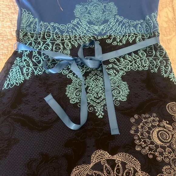 Desigual Blue and Black Midi Dress with round deep Neck - Picture 3 of 8